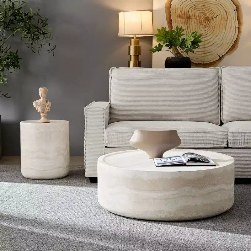 Round Coffee Table Faux MARS Pattern Cocktail Table Center Table Accent Table Sofa Side Table End Table
