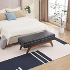 Teddy Wool Fabric Bed End Stool with Solid Wood Feet and Storage Function