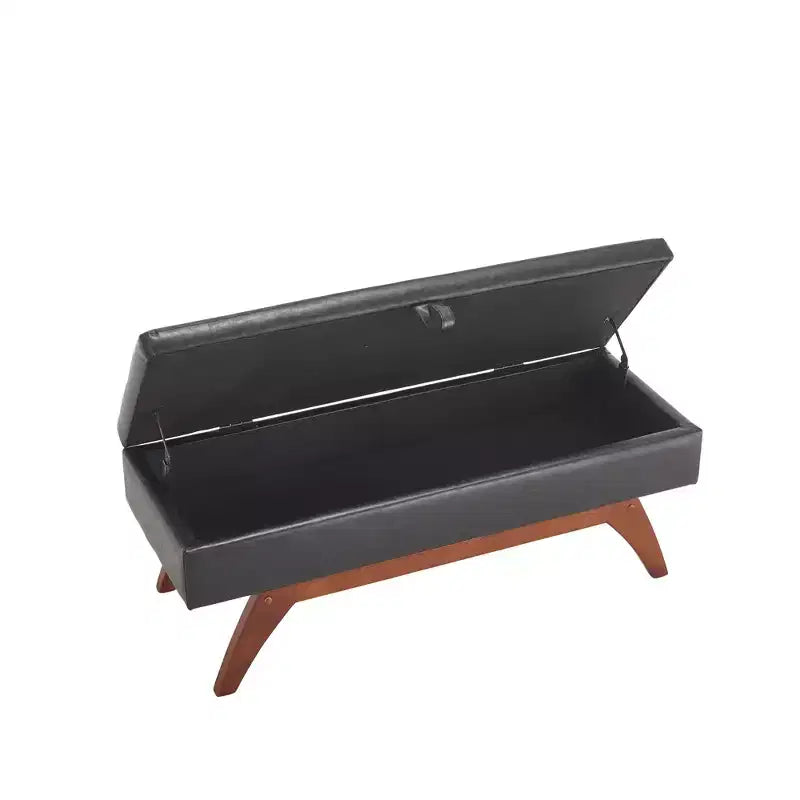 Teddy Wool Fabric Bed End Stool with Solid Wood Feet and Storage Function