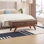 Teddy Wool Fabric Bed End Stool with Solid Wood Feet and Storage Function