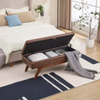 Teddy Wool Fabric Bed End Stool with Solid Wood Feet and Storage Function