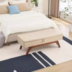 Teddy Wool Fabric Bed End Stool with Solid Wood Feet and Storage Function