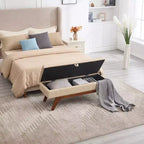 Teddy Wool Fabric Bed End Stool with Solid Wood Feet and Storage Function