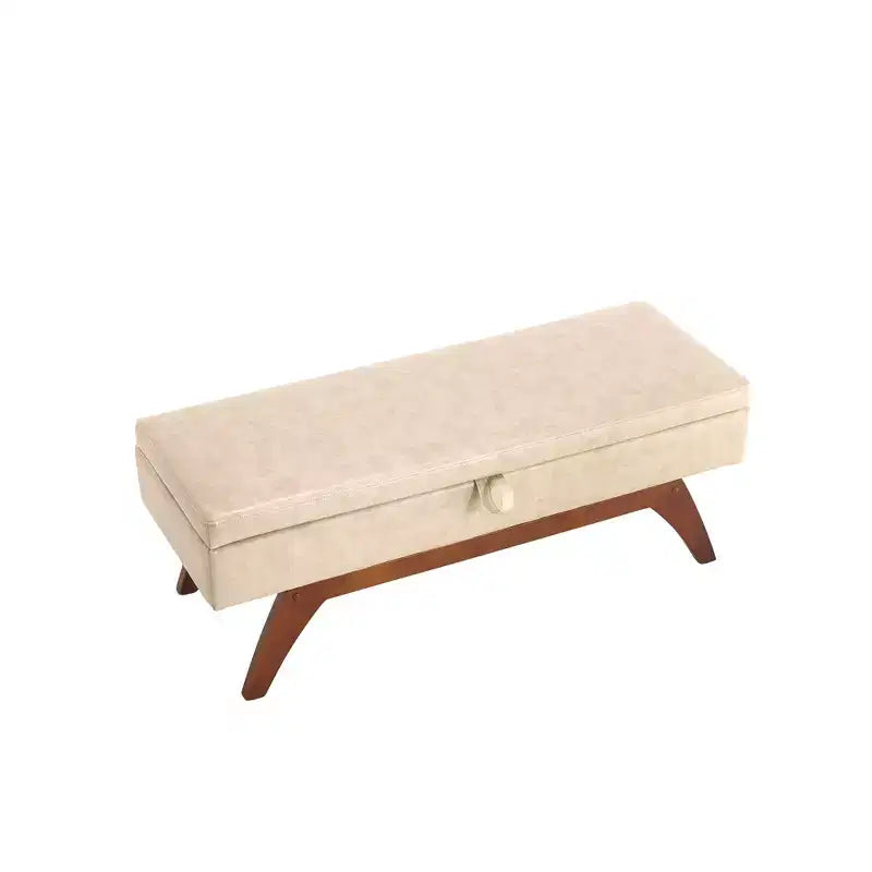 Teddy Wool Fabric Bed End Stool with Solid Wood Feet and Storage Function