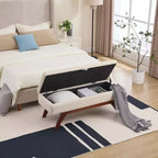Teddy Wool Fabric Bed End Stool with Solid Wood Feet and Storage Function