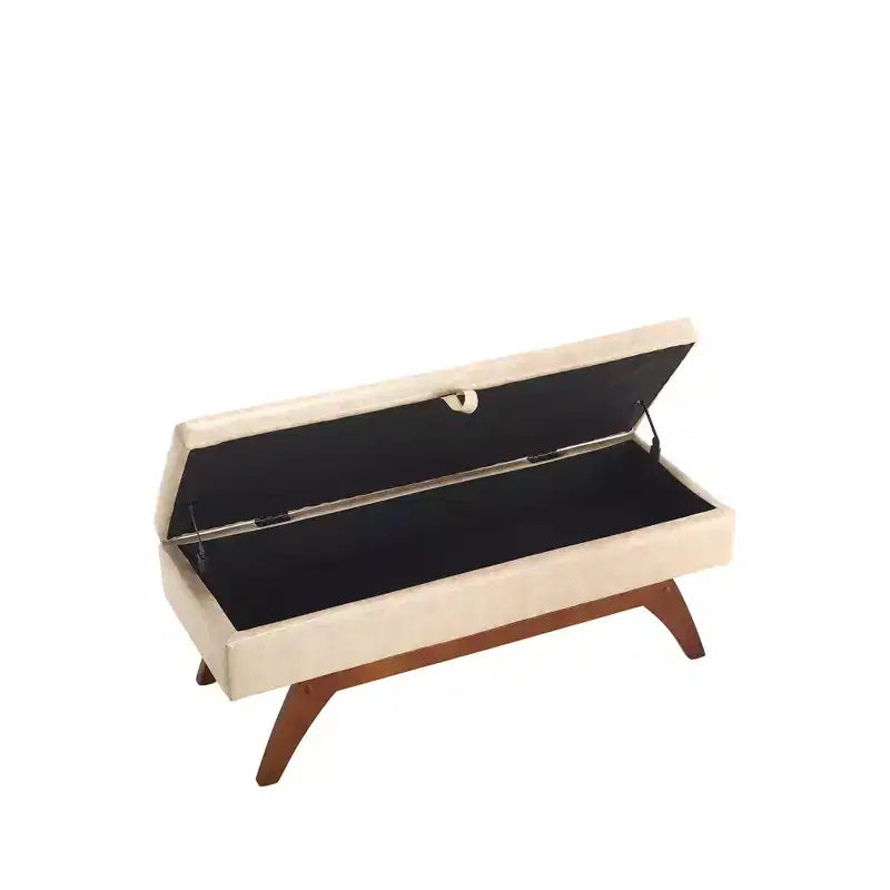 Teddy Wool Fabric Bed End Stool with Solid Wood Feet and Storage Function