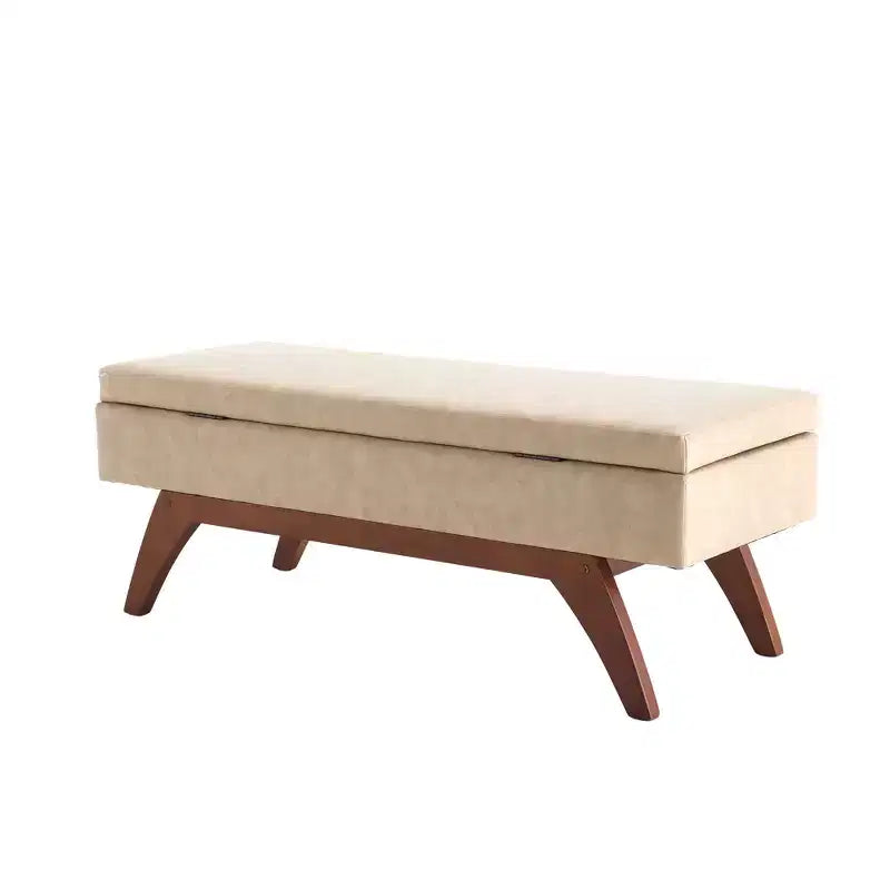 Teddy Wool Fabric Bed End Stool with Solid Wood Feet and Storage Function