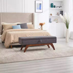 Teddy Wool Fabric Bed End Stool with Solid Wood Feet and Storage Function