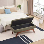 Teddy Wool Fabric Bed End Stool with Solid Wood Feet and Storage Function