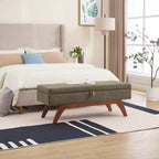 Teddy Wool Fabric Bed End Stool with Solid Wood Feet and Storage Function