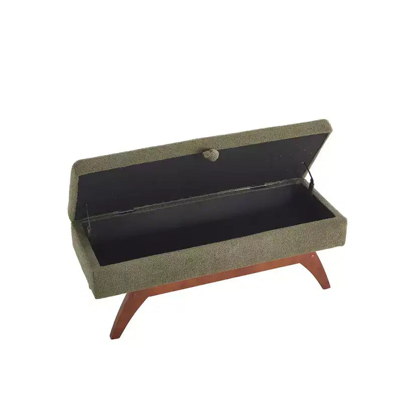 Teddy Wool Fabric Bed End Stool with Solid Wood Feet and Storage Function