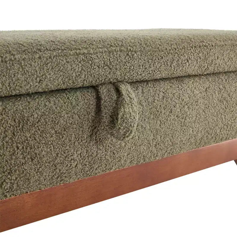 Teddy Wool Fabric Bed End Stool with Solid Wood Feet and Storage Function