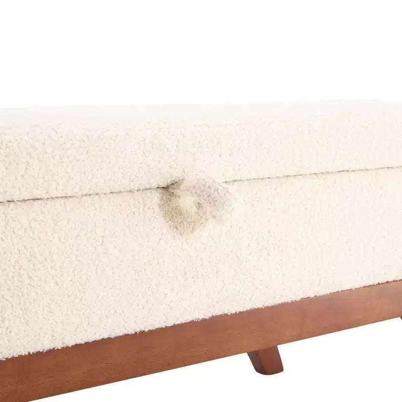 Teddy Wool Fabric Bed End Stool with Solid Wood Feet and Storage Function