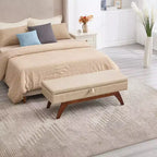 Teddy Wool Fabric Bed End Stool with Solid Wood Feet and Storage Function