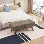 Teddy Wool Fabric Bed End Stool with Solid Wood Feet and Storage Function