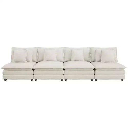 MAYEERTY 141.6 Modern Modular Sofa Upholsteres Corduroy with Four Pillows for Living Room Beige