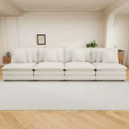 141.6 Modern Modular Sofa Upholsteres Corduroy with Four Pillows for Living Room Beige
