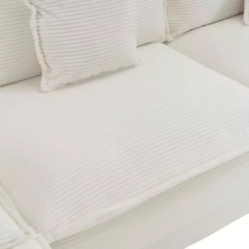 141.6 Modern Modular Sofa Upholsteres Corduroy with Four Pillows for Living Room Beige