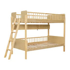 Twin Over Twin Size Bunk Bed with 3 Storage Shelves, Wooden Twin Bunk Bed Frame with Convertible Ladder and Security Fence
