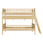 Twin Over Twin Size Bunk Bed with 3 Storage Shelves, Wooden Twin Bunk Bed Frame with Convertible Ladder and Security Fence