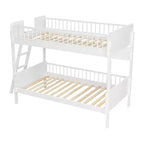 Twin Over Twin Size Bunk Bed with 3 Storage Shelves, Wooden Twin Bunk Bed Frame with Convertible Ladder and Security Fence