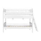 Twin Over Twin Size Bunk Bed with 3 Storage Shelves, Wooden Twin Bunk Bed Frame with Convertible Ladder and Security Fence