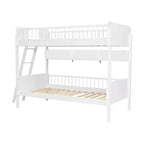 Twin Over Twin Size Bunk Bed with 3 Storage Shelves, Wooden Twin Bunk Bed Frame with Convertible Ladder and Security Fence
