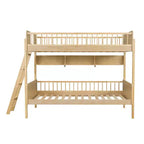 Twin Over Twin Size Bunk Bed with 3 Storage Shelves, Wooden Twin Bunk Bed Frame with Convertible Ladder and Security Fence
