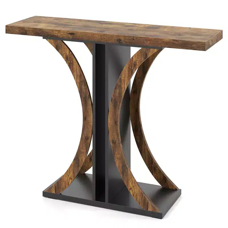 Mesa Consola Rectangular de 40" para Entrada con Marco Geométrico para Sala de Estar, Marrón Rústico