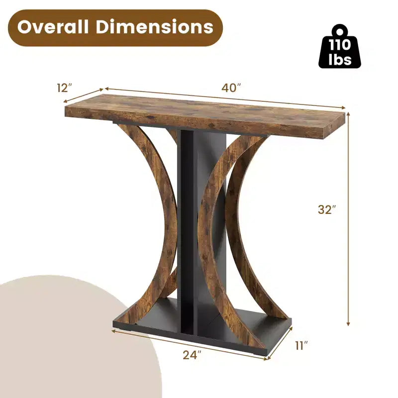 Console Table 40'' Rectangular Entryway Table w/Geometric Frame for Living Room Rustic Brown
