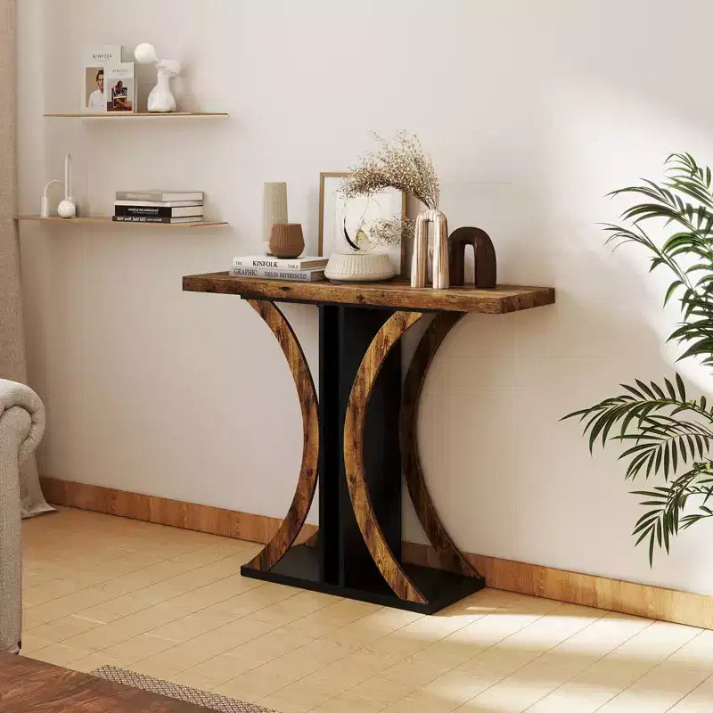 Console Table 40'' Rectangular Entryway Table w/Geometric Frame for Living Room Rustic Brown