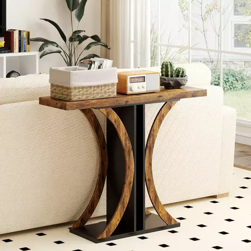 Console Table 40'' Rectangular Entryway Table w/Geometric Frame for Living Room Rustic Brown