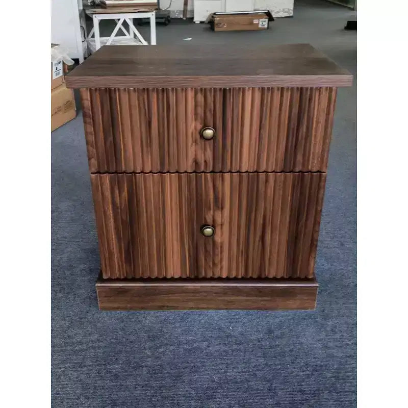 Fluted Nightstand with drawer, Light Wood Bedside Table with Open Shelf, Space Saving Side Table with Curved Edge Base for Living Room Bedroom