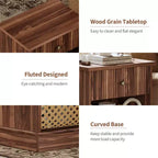 Fluted Nightstand with drawer, Light Wood Bedside Table with Open Shelf, Space Saving Side Table with Curved Edge Base for Living Room Bedroom