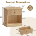 Fluted Nightstand with drawer, Light Wood Bedside Table with Open Shelf, Space Saving Side Table with Curved Edge Base for Living Room Bedroom