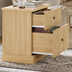 Fluted Nightstand with drawer, Light Wood Bedside Table with Open Shelf, Space Saving Side Table with Curved Edge Base for Living Room Bedroom