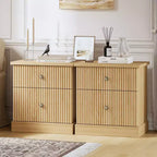 Fluted Nightstand with drawer, Light Wood Bedside Table with Open Shelf, Space Saving Side Table with Curved Edge Base for Living Room Bedroom