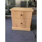 Fluted Nightstand with drawer, Light Wood Bedside Table with Open Shelf, Space Saving Side Table with Curved Edge Base for Living Room Bedroom