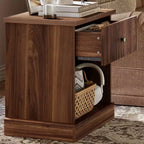 Fluted Nightstand with drawer, Light Wood Bedside Table with Open Shelf, Space Saving Side Table with Curved Edge Base for Living Room Bedroom