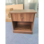 Fluted Nightstand with drawer, Light Wood Bedside Table with Open Shelf, Space Saving Side Table with Curved Edge Base for Living Room Bedroom
