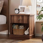 Garvee Fluted Nightstand with drawer, Light Wood Bedside Table with Open Shelf, Space Saving Side Table with Curved Edge Base for Living Room Bedroom