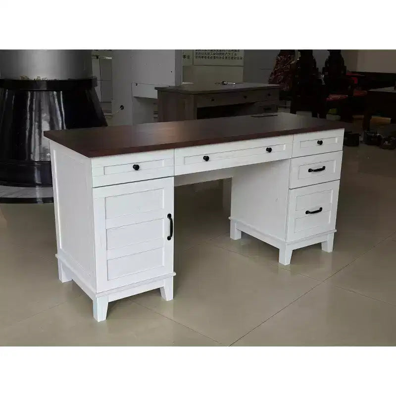60 Wooden Home Office Desk, Farmhouse Executive Desk with Storage Drawers and File Cabinet, Rectangular Study and Writing Table