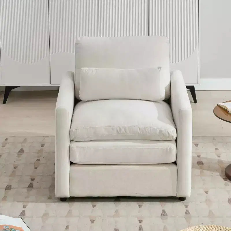 MAYEERTY 31.9 Cozy Upholstered Armchair Oversized Confy Cloud Sofa Doublr Cushion Single Sofa for Living Room Beige
