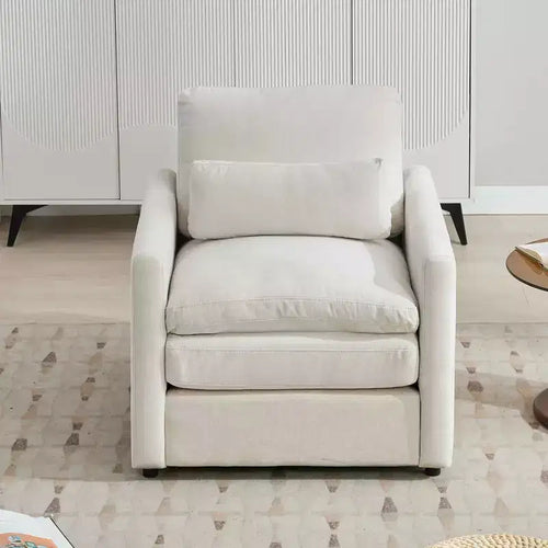 MAYEERTY 31.9 Cozy Upholstered Armchair Oversized Confy Cloud Sofa Doublr Cushion Single Sofa for Living Room Beige