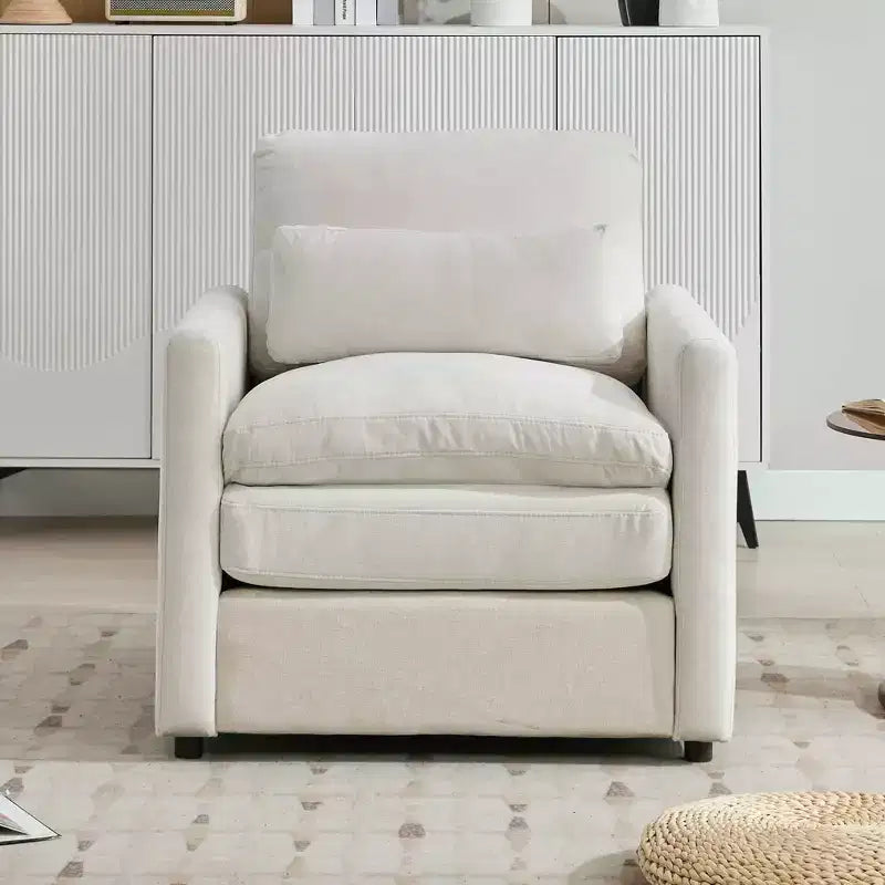 31.9 Cozy Upholstered Armchair Oversized Confy Cloud Sofa Doublr Cushion Single Sofa for Living Room Beige