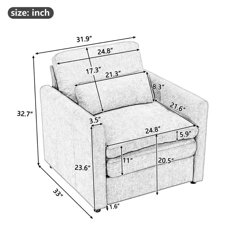 31.9 Cozy Upholstered Armchair Oversized Confy Cloud Sofa Doublr Cushion Single Sofa for Living Room Beige