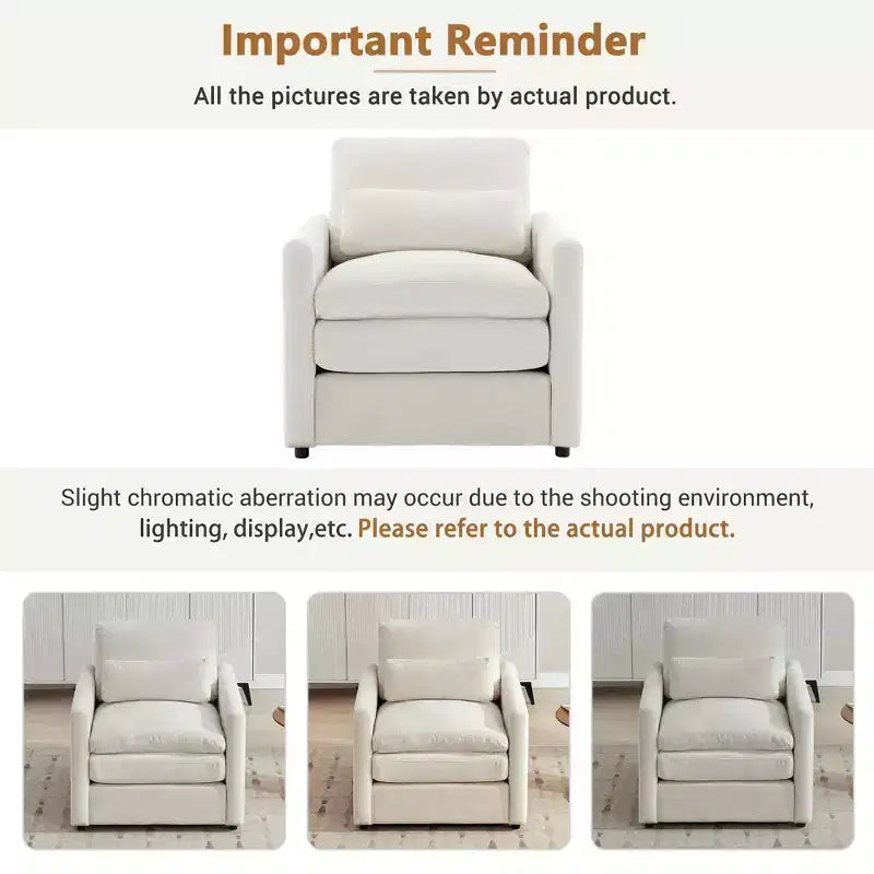31.9 Cozy Upholstered Armchair Oversized Confy Cloud Sofa Doublr Cushion Single Sofa for Living Room Beige