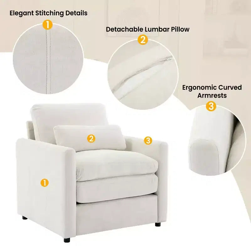 31.9 Cozy Upholstered Armchair Oversized Confy Cloud Sofa Doublr Cushion Single Sofa for Living Room Beige