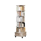 VIYET 68 6-Tier 360 Rotating Bookshelf, White Color MDF Tower w/ Wheels & Drawer (Space-Saving Storage for Home/Office)