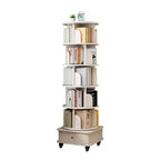 VIYET 68 6-Tier 360 Rotating Bookshelf, White Color MDF Tower w/ Wheels & Drawer (Space-Saving Storage for Home/Office)